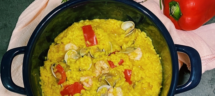 Arroz con gambas y chirlas