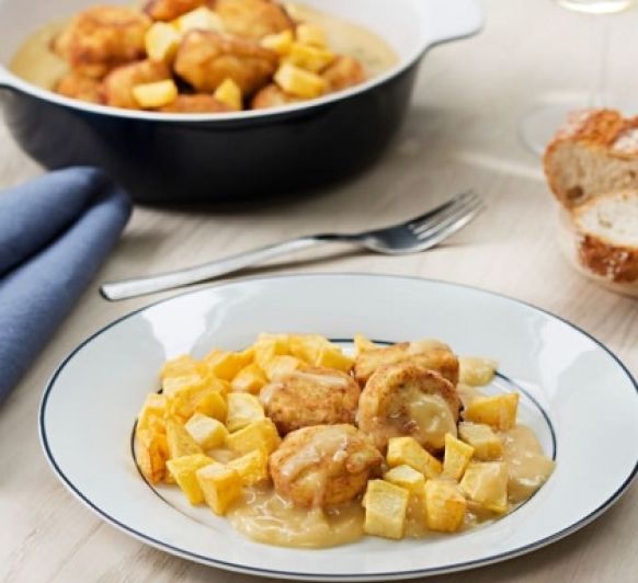 Albóndigas de merluza en salsa de vino blanco